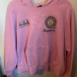 Pink Pacsun Hoodie with graphic and bleach detailing.